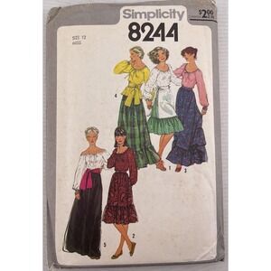 Simplicity Pattern #8244 Misses' Blouse, Skirt In 2 Lengths Apron & Sash Size 12